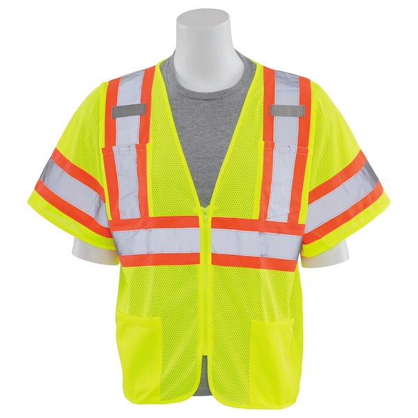 Erb Safety Safety Vest, Contrasting, Mesh, Class 3, S683P, Hi-Viz Lime, 5XL 62142